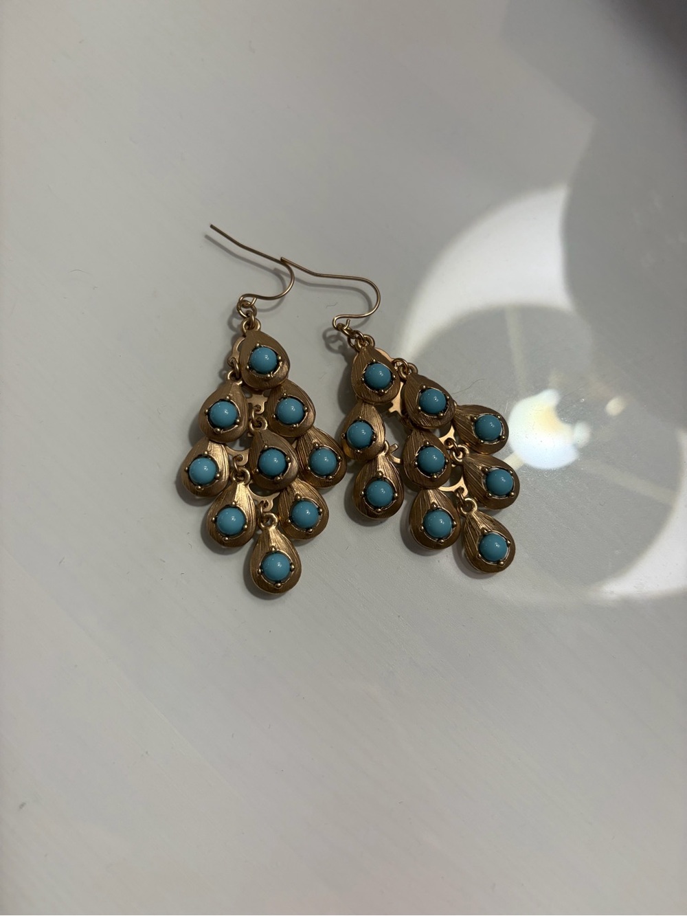 Gold Teardrop Dangle Earrings with Turquoise Beads